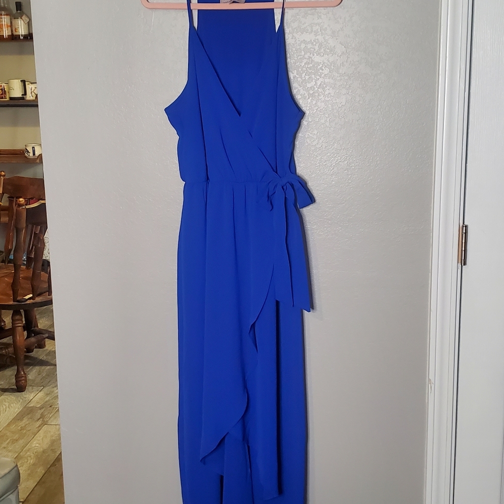 Dream Of Me, XL, royal blue high-low faux wrap dress, floor length, slee…